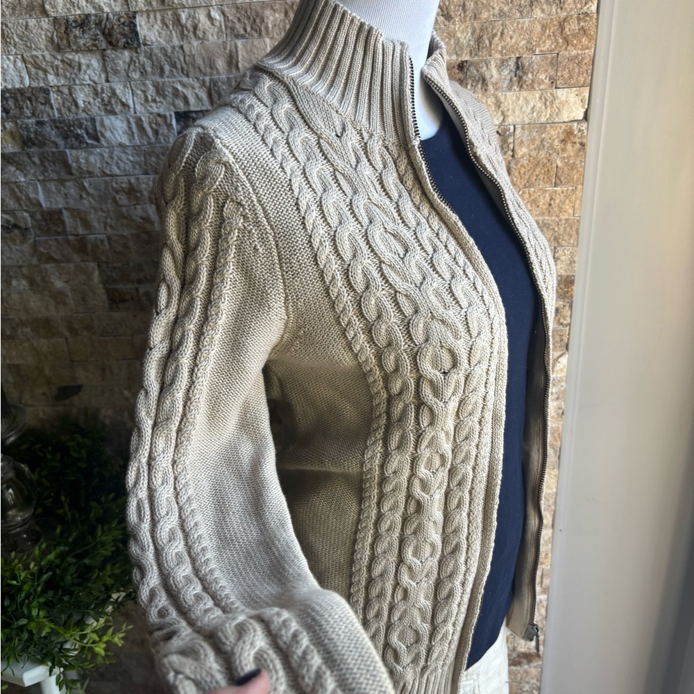 L.L. Bean Cream Cardigan with Cable Knit Design